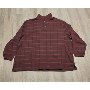 Van Heusen Men's Long Sleeve Polo Shirt Burgundy Checkered Print Size 6XLT B Tal